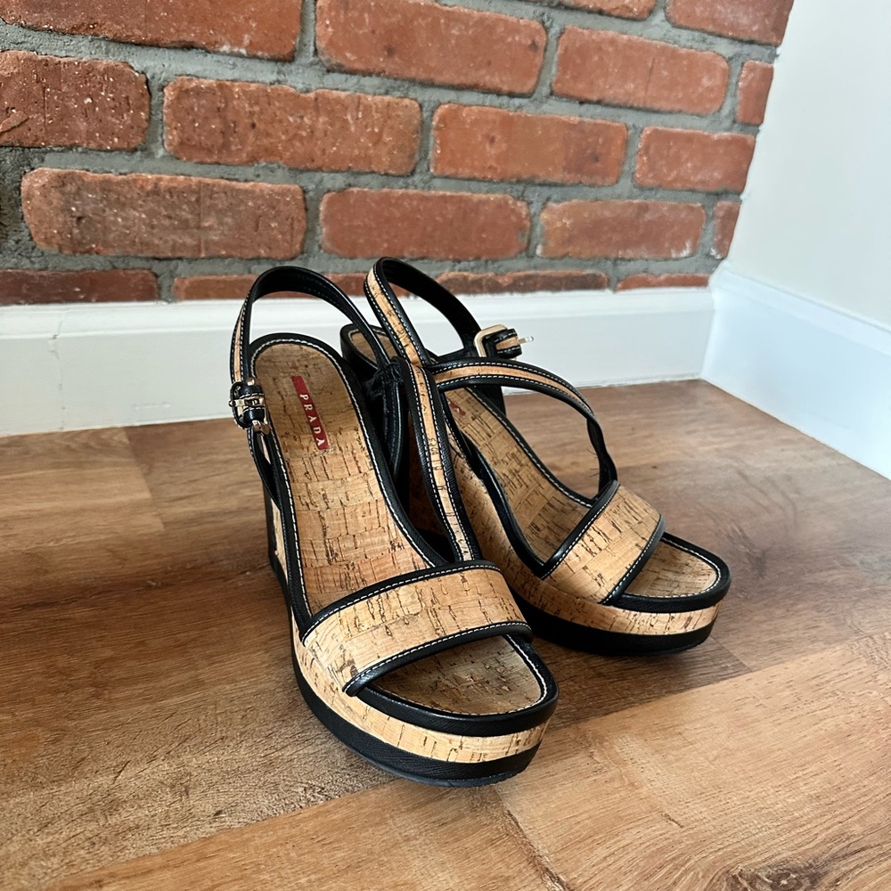 Prada Black and Tan Platform Shoes